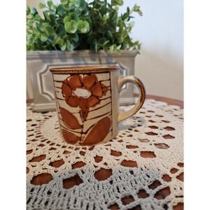 Ceramic Coffee Mug Speckled Beige Brown Floral Design Kitchen Decor